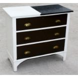 A painted washstand, with black marble top above three long drawers, 90cms wide.