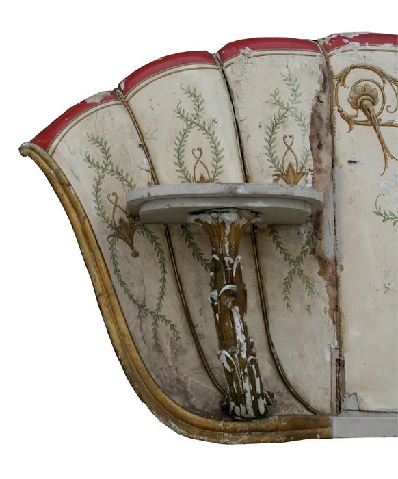 An Italian painted wooden headboard, decorated with flowers & swags, 295cms wide. - Image 3 of 3