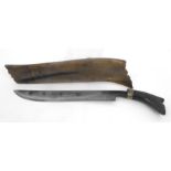 An Indonesian parang with horn handle and scabbard 42cm overall, blade length 30cm