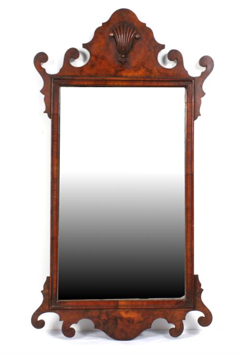 A George III style walnut framed wall mirror, 42cm wide.