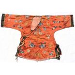 A late 19th / early 20th century Chinese silk summer robe, embroidered with flowers.