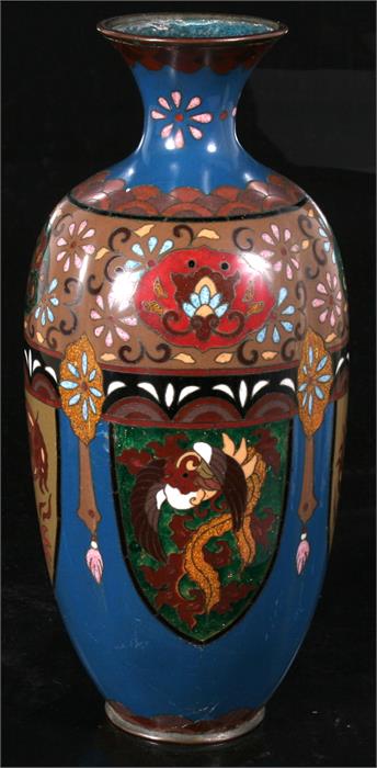 A late 19th century Japanese Meiji period Cloisonne vase decorated with stylised birds and dragons - Image 3 of 5