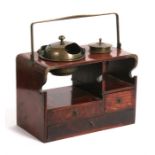 A 19th century Japanese tobacco-bon set of mulberry wood and bronze, with two drawers to the right