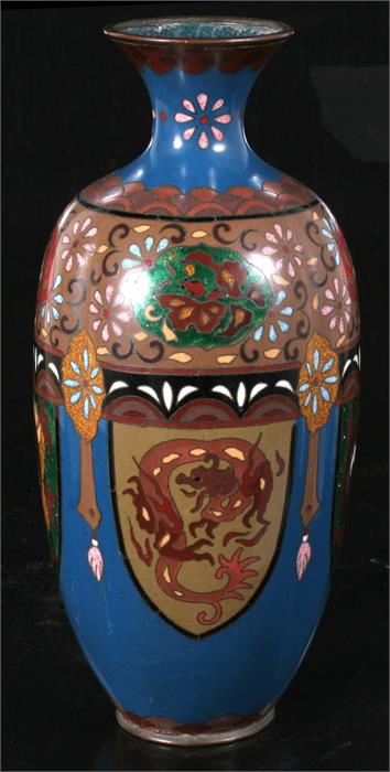 A late 19th century Japanese Meiji period Cloisonne vase decorated with stylised birds and dragons - Image 2 of 5