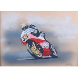 RC Jambling - 'Isle of Mann TT' - motorcyclist rider number 33, acrylic on paper signed and dated 70