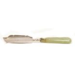 A Georgian silver butter knife with jade handle, dated Birmingham 1833, makers mark for George