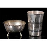 A silver Marsh Arab Ware niello beaker, 9.5cm high; and an 800 grade silver bowl, 9.5cm diameter.