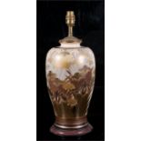 A Japanese Satsuma vase (converted to a lamp) decorated with flowers, two character gilded seal