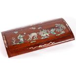 A Chinese Republic brush box inlaid with mother of pearl figures, 21cm by 10cm.