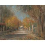 T Rainey 'Autumn Avenue' - oil on canvas, signed and dated '69 lower left corner, framed, 40cm x