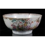 A 19th century Chinese Canton famille rose bowl decorated with figures, 28cm diameter (a/f).