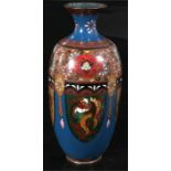 A late 19th century Japanese Meiji period Cloisonne vase decorated with stylised birds and dragons