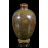 A Chinese miniature vase/snuff bottle, decorated a mottled green glaze with a Kangxi Artemisia under