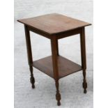 An oak occasional table with square tapering legs, and another similar (2).