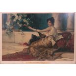 A Victorian print - 'An Eastern Song' - a young girl playing a lute, framed and glazed, 75cm by