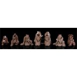 A group of six miniature Japanese pottery figures, each approx 4cm high