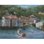 Rossini - 'A Moored Boat' - oil on board, signed lower right, framed & glazed, 24cm by 19cm.