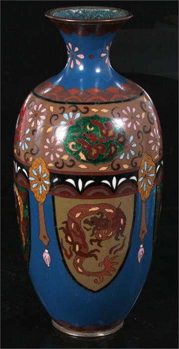 A late 19th century Japanese Meiji period Cloisonne vase decorated with stylised birds and dragons - Image 4 of 5