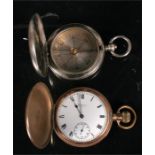 A Waltham gold plated hunter pocket watch, the enamel dial having Roman numerals and subsidiary