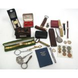 An antler handled cork screw and bottle opener, a quantity of watches, and other items (box)