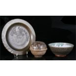 A Studio Pottery bowl, the base enscribed 'J.B.M.', 17cm diameter; a Studio Pottery pot and cover,