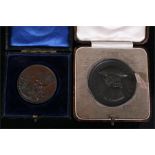 A 1928 cased bronzed medallion, commemorating the bicentenary of J.S. Fry and Sons, 5cm diameter;