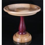 A Studio tulipwood and purple heart tazza, initialed H.M. to base, 27cm high.