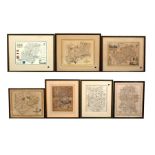 Seven framed and glazed 18th & 19th century hand-coloured maps by Robert Morden and John Cary,