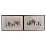 Two framed Chinese painting on pith paper, depicting working scenes, 33cm by 20cm (2).