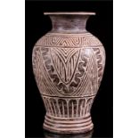 A Studio Pottery vase with cut back decoration, 32cm high.