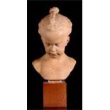 A plaster bust of a young girl, after Jacques-Francois Joseph Saly, with impressed mark 'Musee Du