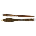 Two WWI Trench Art paper knives, one with applied French insignia from the town of Berry Au Bac,