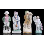 Four 19th century Staffordshire miniature figures, including Napoleon, and a Scotsman playing the