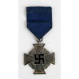 A WWII German Long Service medal, 'FUR TREUE DIENSTE' to one side and enamelled swastika to the