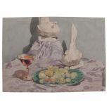 T STUART MILNER, still life - Fruit, Doves and a Wine Glass - watercolour, signed and dated 1938