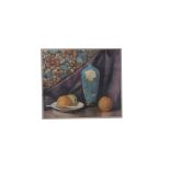 Early 20th century - Still Life of Fruit & a Cloisonne Vase - watercolour, monogrammed lower