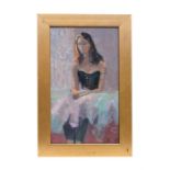 20th century School - Portrait of a ballerina - oil on board, monogrammed 'RJ' and dated 92 lower
