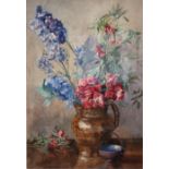 KATHLEEN M PERSSE (?) still life - Flowers in a Jug -watercolour, indistinctly signed lower left,