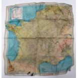 WW2 Escape Map, Zones of France, 2nd edition, March 1944, printed in colour on silk.