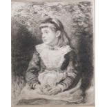 SIR JOHN EVERETT MILLAIS (attributed) etching printed on silk - Young Girl Holding an Apple -