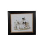 A late 19th century painting on porcelain plaque - Study of two Jack Russell Terriers - framed &