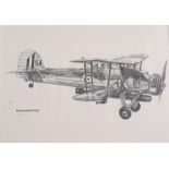 P D PRICE A.R.C.A, signed print of a Fairey Swordfish biplane, 42cms by 30cms (16.5ins by 12ins)