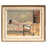 ALFRED RIGBY (20th century school) - Reclining Nude - oil on canvas, framed, 44cms by 34cms (17.