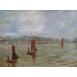 Oil on canvas - Sailing Boats - framed, 29cm by 22cm.