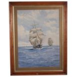 ERNEST STUART - Sailing Ships at Sea - watercolour, signed lower right, framed & glazed, 37cms (14.