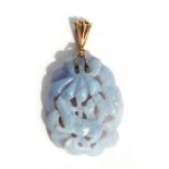 A Chinese pierced lavender jade pendant with yellow metal bale, 4.5cms high.