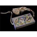 A Chinese silk and wire work embroidered perfume bag or box decorated with flowers and bats, with