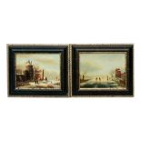 H Ginkel - Dutch Ice Skating Scene - oil on board, signed lower left, framed, 25cm by 19cm; together