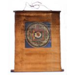 A 19th century Tibetan thangka mandala, mounted on textile, 27 by 27cms.