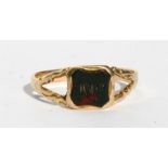 A 19th century yellow metal and bloodstone set seal ring, initialled 'H.A.L'.
